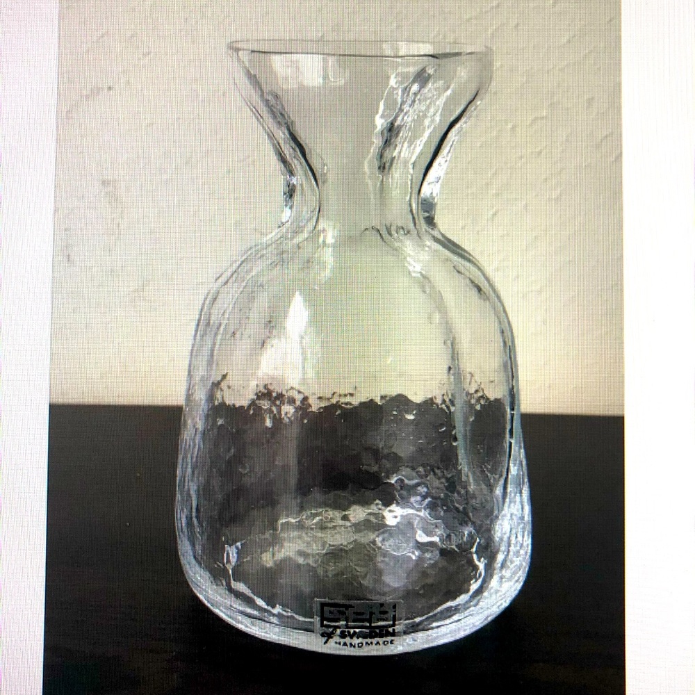 VINTAGE SEA GLASBRUK SWEDEN VASE BY RUNE STRAND CRYSTAL CLEAR MONEY BAG 5.5”